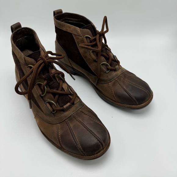 Ugg Womens Heather Suede Leather Ankle Duck Boots Size 9 Lace Up Winter Rain - Picture 2 of 11